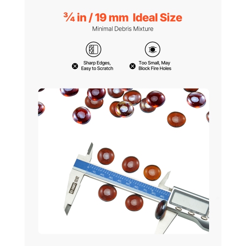 VEVOR 10LBS/4.5KG Fire Glass, High-Temperature Resistant Fireplace Rocks, 3/4In/19.05mm Reflective+Smokeless Firepit Glass Beads, Stone Landscaping