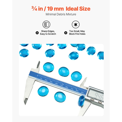 VEVOR 10lbs/4.5kg Fire Glass, High-Temperature Resistant Fireplace Rocks, 3/4In/19.05mm Reflective Firepit Glass Beads, Luster Stone Landscaping for