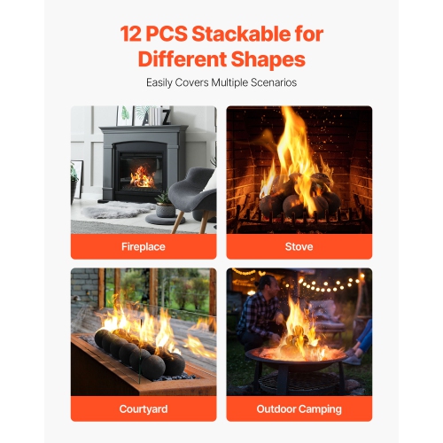Boules de foyer en céramique VEVOR de 4&nbsp;po, 12 feux ronds, pierres de lave réutilisables pour l'intérieur et l'extérieur, pierres décoratives