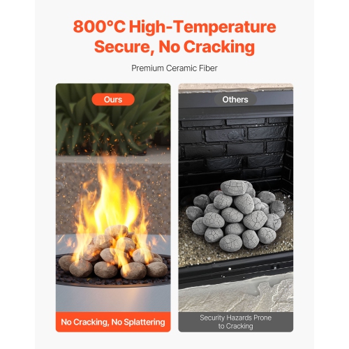 Pierre de foyer en céramique VEVOR 2-3&nbsp;po, 30 pierres de lave, pierres de foyer réutilisables pour l'intérieur et l'extérieur, pierre de foyer