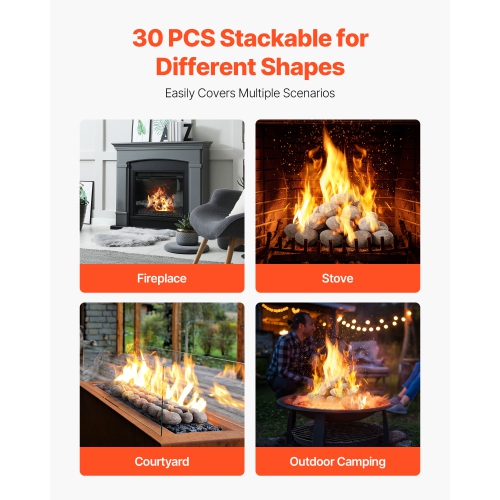 Pierre de foyer en céramique VEVOR 2-3&nbsp;po, 30 pierres de lave, pierres de foyer réutilisables pour l'intérieur et l'extérieur, pierre de foyer