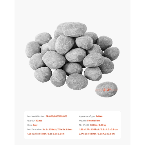 Pierre de foyer en céramique VEVOR 2-3&nbsp;po, 30 pierres de lave, pierres de foyer réutilisables pour l'intérieur et l'extérieur, pierre de foyer