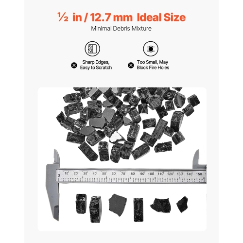 VEVOR 20LBS/9KG Fire Glass, High-Temperature Resistant Fireplace Rocks, 1/2In/12.7mm Reflective & Smokeless Firepit Glass Rock, Stone Landscaping for