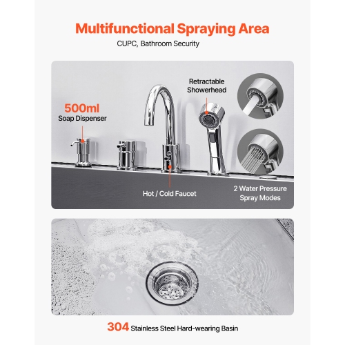 VEVOR 50-inch Stainless Steel Dog Washing Station, Pet Grooming Tub w/ Ramp, Faucet & Showerhead & Soap Holder Leash Dog Bathtub for Large & Medium &