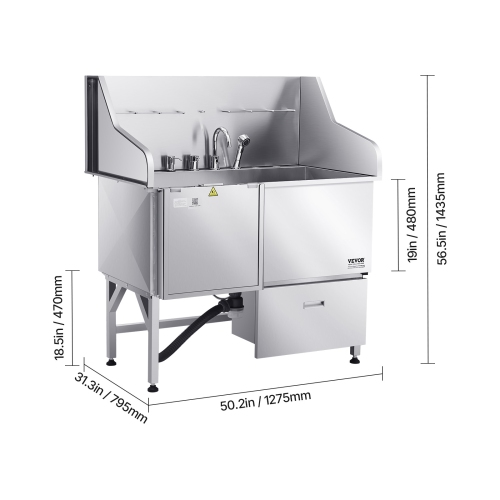 VEVOR 50-inch Stainless Steel Dog Washing Station, Pet Grooming Tub w/ Ramp, Faucet & Showerhead & Soap Holder Leash Dog Bathtub for Large & Medium &