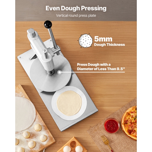VEVOR 9.5-inch Manual Pizza Dough Press Machine, Pizza Pastry Press Plate, Stainless Steel Presser, Commercial Chapati Sheet Crust Maker, with Handle