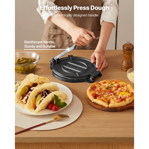 VEVOR 8-Inch Tortilla Press, Cast Iron Tortilla and Roti Maker, Heavy Duty Tortilladora Press, Pataconera Makers with Handle and 100 Pcs Parchment