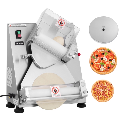 VEVOR  260PCs/hour Pizza Dough Roller Sheeter, 3-14 In Automatic Stainless Steel Pizza Press, Commercial Electric 370W Maker Machine, Adjustable