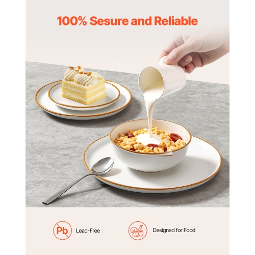 VEVOR 8 People Dinnerware Set, Round Plates and Bowls Sets, Scratch Resistant Ceramic Dinner Ware, Dishwasher and Microwave Suitable Kitchen Dishes,