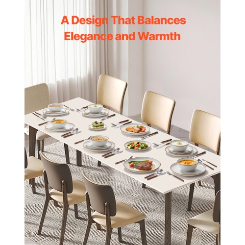 VEVOR 8 People Dinnerware Set, Round Plates and Bowls Sets, Scratch Resistant Ceramic Dinner Ware, Dishwasher and Microwave Suitable Kitchen Dishes,