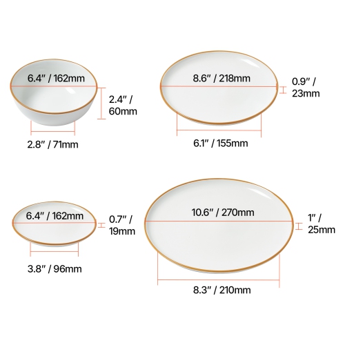 VEVOR 8 People Dinnerware Set, Round Plates and Bowls Sets, Scratch Resistant Ceramic Dinner Ware, Dishwasher and Microwave Suitable Kitchen Dishes,