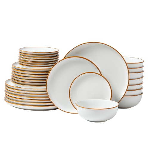 VEVOR 8 People Dinnerware Set, Round Plates and Bowls Sets, Scratch Resistant Ceramic Dinner Ware, Dishwasher and Microwave Suitable Kitchen Dishes,