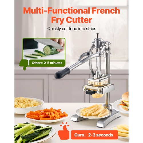 Coupe-frites commercial VEVOR, hachoir à fruits et légumes en acier inoxydable avec 3 lames de rechange 1/4-po 3/8-po de 1/2, lame à jus, trancheuse