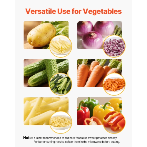 Coupe-frites commercial VEVOR, hachoir à fruits et légumes en acier inoxydable avec 3 lames de rechange 3/8-po 1/4-po de 1/2-po, trancheuse
