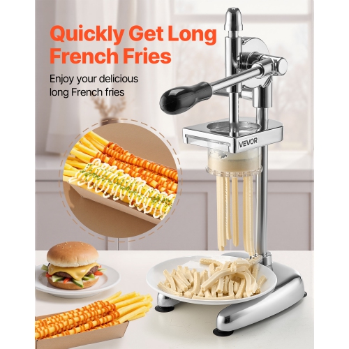 Coupe-frites commercial VEVOR, pilon de pommes de terre frites en acier inoxydable, machine à frites avec extrudeuse coulissante, pilon manuel pour