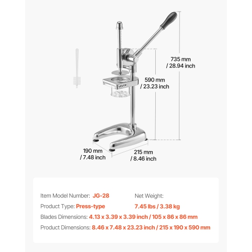 Coupe-frites commercial VEVOR, pilon de pommes de terre frites en acier inoxydable, machine à frites avec extrudeuse coulissante, pilon manuel pour