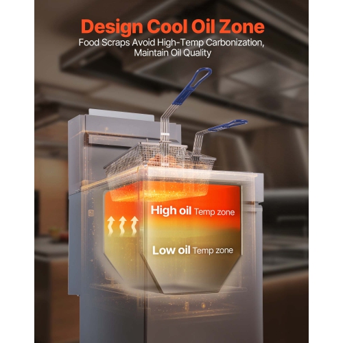 Friteuse commerciale VEVOR 90&nbsp;000&nbsp;BTU, friteuse à 3 brûleurs pour restaurants, plancher en acier inoxydable, deux paniers et température