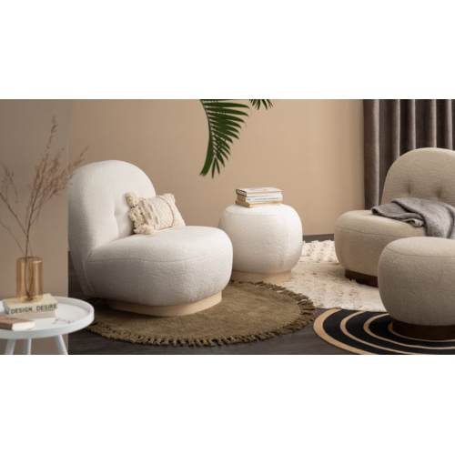 Luxana Home – Chaise d'appoint en tissu Teddy, base en bois d'Oakia massif – Blanc