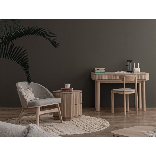 Luxana Home – Fauteuil d'appoint en tissu rubis doux chêne massif – Gris