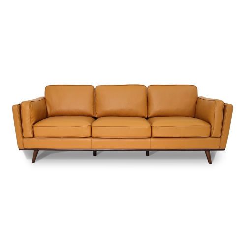 Luxana Home Sofa 3-seater Premium Leather Filled with Open Fiber and Feather Modern – Cognac