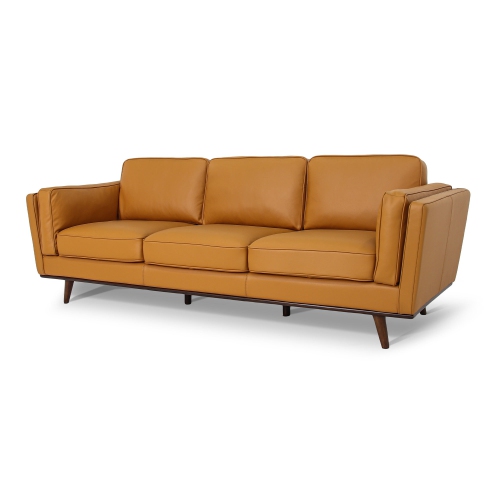 Luxana Home Sofa 3-seater Premium Leather Filled with Open Fiber and Feather Modern – Cognac