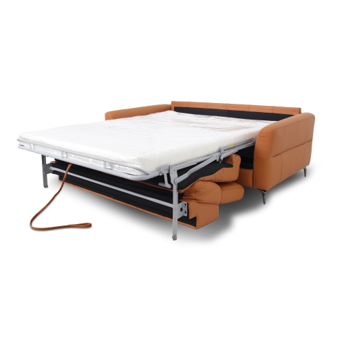 Canapé-lit 2 places avec appuie-tête réglable Matelas haut de gamme EN LATEX intégré Cuir de qualité supérieure – Cognac