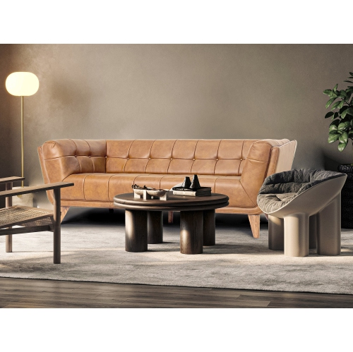 Luxana Home Sofa 3-Seater Premium Leather High-Density Foam Solid Oak Legs– Cognac