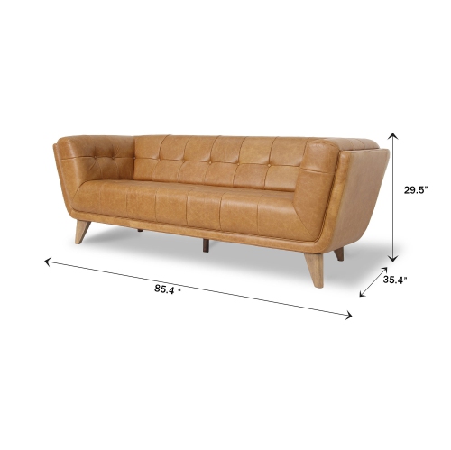 Luxana Home Sofa 3-Seater Premium Leather High-Density Foam Solid Oak Legs– Cognac