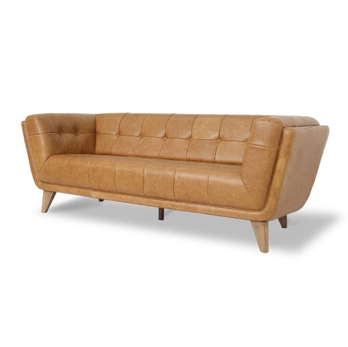 Luxana Home Sofa 3-Seater Premium Leather High-Density Foam Solid Oak Legs– Cognac