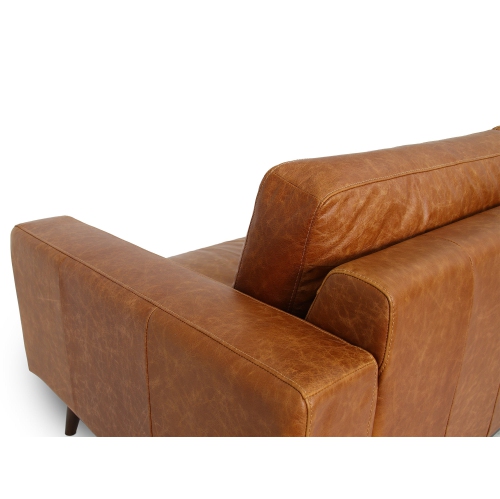 Luxana Home Sofa 3-seater Full Top-Grain Aniline Leather with a Buttery Matte Finish High-Density foam with Fiber and Feather Solid Oak Legs– Cognac