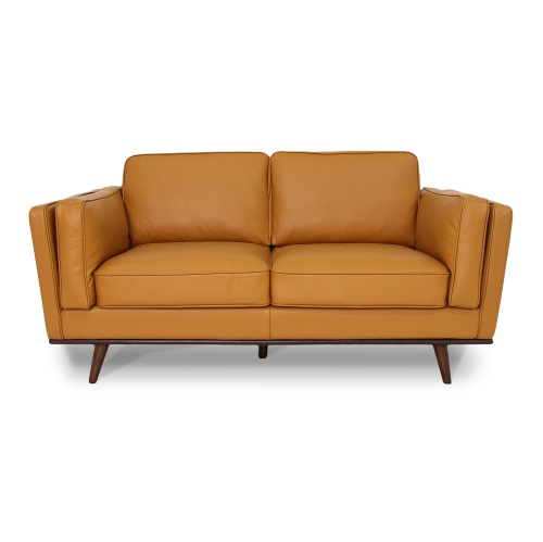 Canapé 2 places en cuir de qualité supérieure avec bourre en fibres ouvertes et plumes de Luxana Home – Cognac