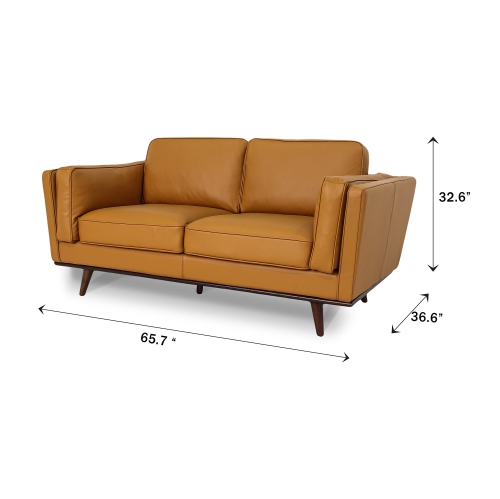 Canapé 2 places en cuir de qualité supérieure avec bourre en fibres ouvertes et plumes de Luxana Home – Cognac