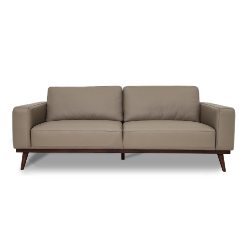 Luxana Home Sofa 3-seater Full Top-Grain Aniline Leather with a Buttery Matte Finish High-Density Foam with Fiber and Feather Solid Oak Legs– Grey