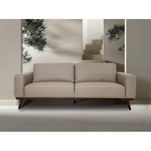 Luxana Home Sofa 3-seater Full Top-Grain Aniline Leather with a Buttery Matte Finish High-Density Foam with Fiber and Feather Solid Oak Legs– Grey
