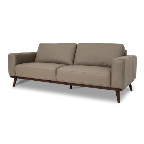 Luxana Home Sofa 3-seater Full Top-Grain Aniline Leather with a Buttery Matte Finish High-Density Foam with Fiber and Feather Solid Oak Legs– Grey