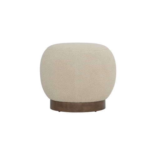 Luxana Home – Pouf beige chaleureux Oakaia à base en bois, tissu Teddy – Beige