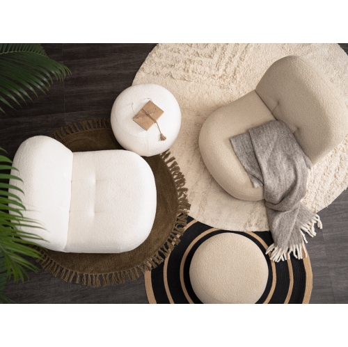 Luxana Home – Pouf beige chaleureux Oakaia à base en bois, tissu Teddy – Beige
