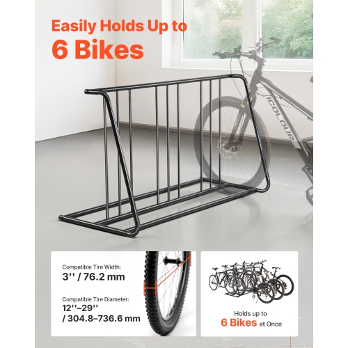 VEVOR 6-Bicycle Capacity Bike Rack, Fits Tire Width 3 Inch/76.2 mm, Carbon Steel Double-Sided Grid Bike Rack Stand, Freestanding Bicycle Storage