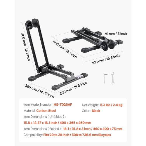 VEVOR 1 Pack Bike Rack, Fits 20 to 29 Inch Mountain & Road Bikes, Alloy Steel Rust-Resistant Bike Floor Stand Rack, Foldable Bicycle Stand for Home