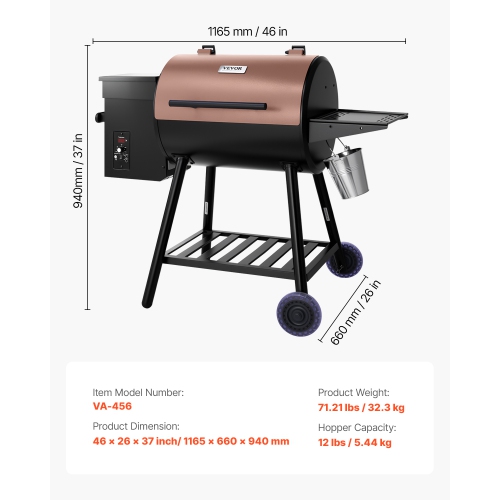 Fumoir à granules de bois 8-en-1 VEVOR, barbecues pour la cuisson à l'extérieur, gril électrique et fumoir de 456 pouces carrés, avec contrôleur