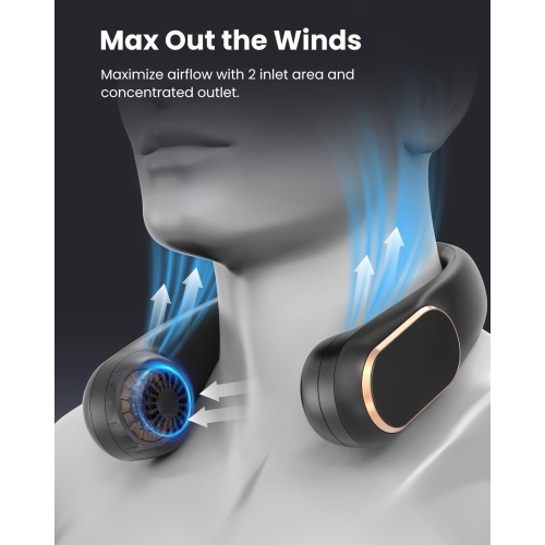 Ventilateur portatif pour le cou, ventilateur de cou sans pales rechargeable, recharge USB avec affichage numérique, idéal pour une utilisation en