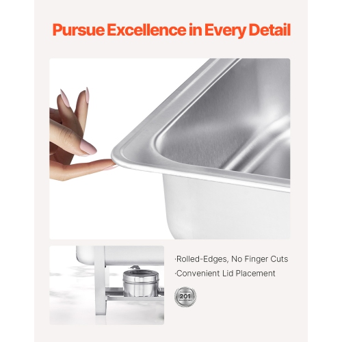 VEVOR 8 Qt 2 Pack Chafing Dish Buffet Set, Stainless Steel Chafer with 2 Full Size Pans, Rectangle Catering Warmer Server with Lid Water Pan Stand