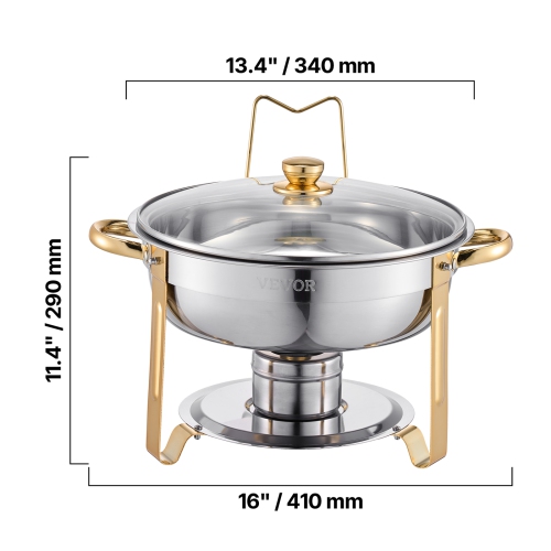 VEVOR 5 Qt 4 Pack Chafing Dish Buffet Set, Stainless Steel Chafer with 4 Full Size Pan, Round Catering Warmer Server with Glass Lid Water Pan Folding