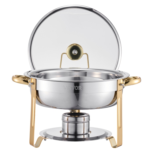 VEVOR 5 Qt 4 Pack Chafing Dish Buffet Set, Stainless Steel Chafer with 4 Full Size Pan, Round Catering Warmer Server with Glass Lid Water Pan Folding