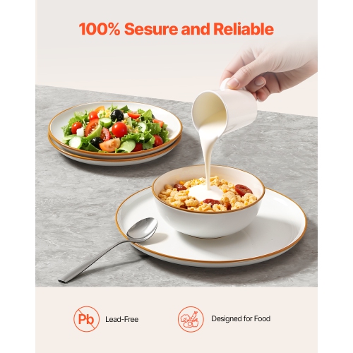 VEVOR 6 People Dinnerware Set, Round Plates and Bowls Sets, Scratch Resistant Ceramic Dinner Ware, Dishwasher and Microwave Suitable Kitchen Dishes,