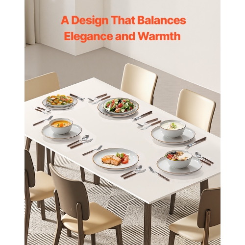 VEVOR 6 People Dinnerware Set, Round Plates and Bowls Sets, Scratch Resistant Ceramic Dinner Ware, Dishwasher and Microwave Suitable Kitchen Dishes,