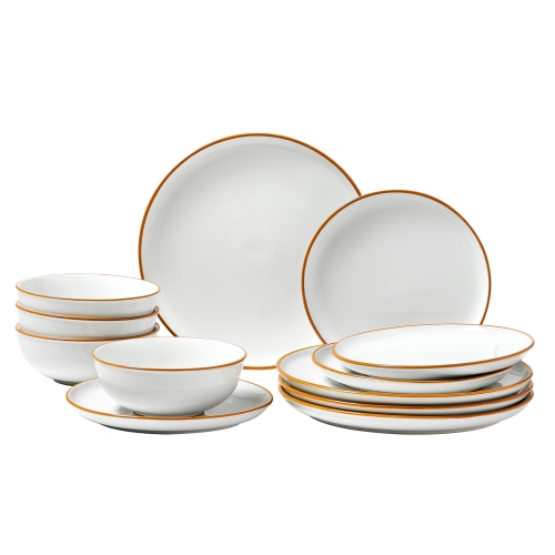 VEVOR 4 People Dinnerware Set,Round Plates and Bowls Sets, Scratch Resistant Ceramic Dinner Ware, Dishwasher and Microwave Suitable Kitchen Dishes,