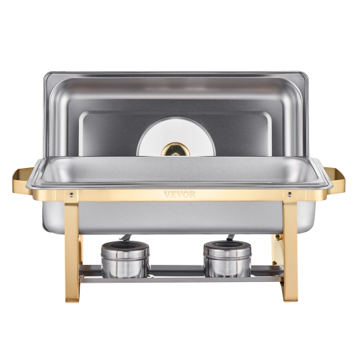 VEVOR 8 Qt 4 Pack Chafing Dish Buffet Set, Stainless Steel Chafer with 4 Full Size Pans, Rectangle Catering Warmer Server with Glass Lid Water Pan