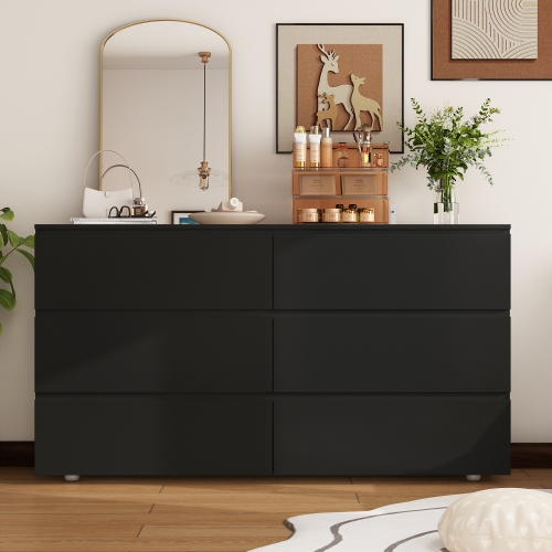 FUFU&GAGA Black 6-Drawer Standard Dresser with Silent Slide Rails, Anti-Tipping Safety Feature,Black