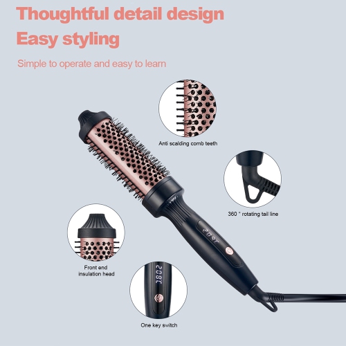 Brosse thermique pour look-séchoir, brosse à friser ronde chauffée, outils de coiffure pour lisser le volume, fer à friser à double tension pour les